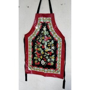 Ulster Weavers Coated Cotton Chefs Apron Black Cherry Print Botanical
